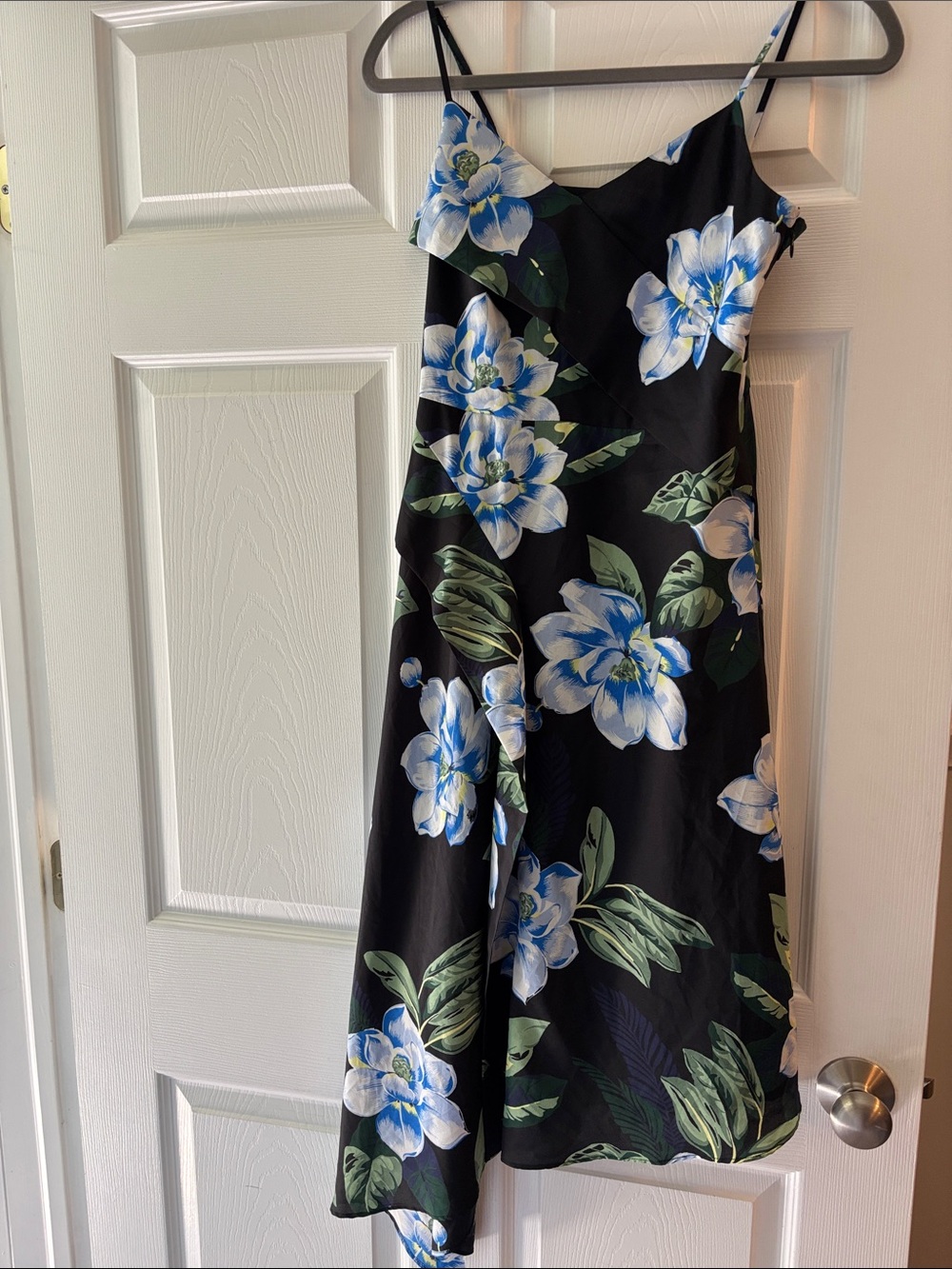 Banana Republic Black Midi Dress with Blue & White Floral Print